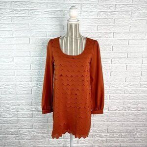 Blu Pepper Burnt Orange Scallop Ruffled Shift Dress Size Small